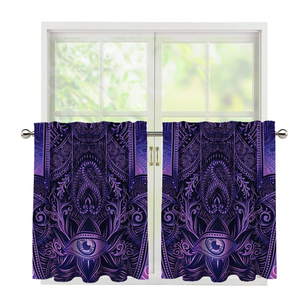 Purple Hamsa Hand Print Tier Curtains