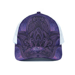 Purple Hamsa Hand Print White Mesh Trucker Cap