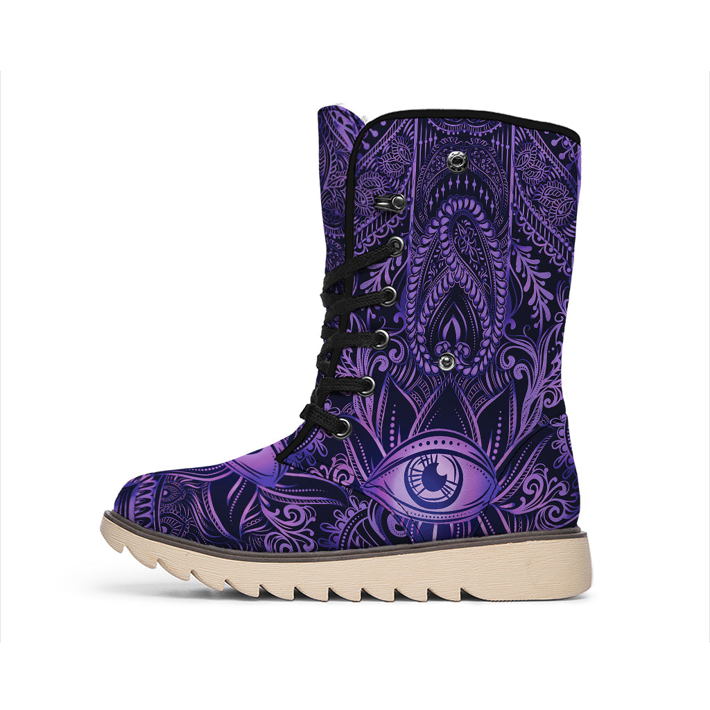 Purple Hamsa Hand Print Winter Boots