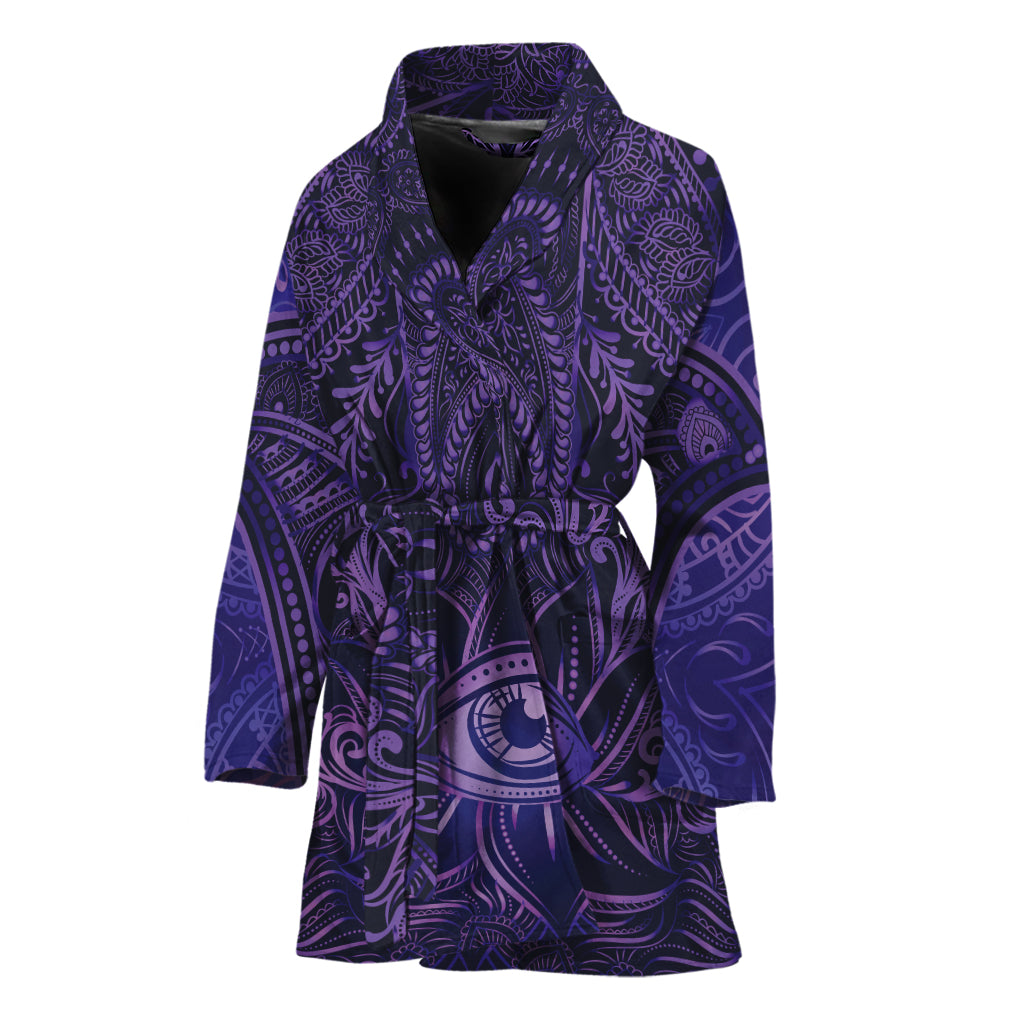 Purple Hamsa Hand Print Women's Bathrobe