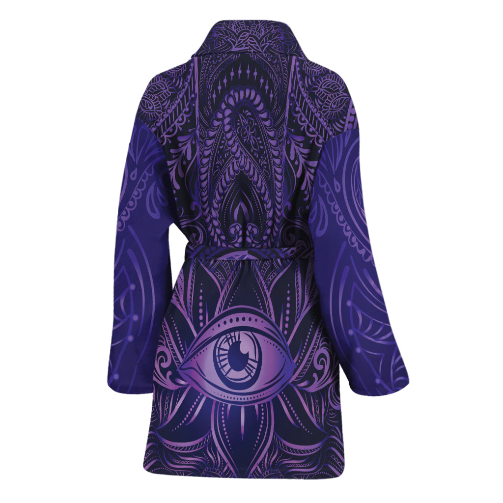Purple Hamsa Hand Print Women's Bathrobe