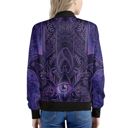Purple Hamsa Hand Print Women's Bomber Jacket