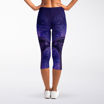 Purple Hamsa Hand Print Women's Capri Leggings