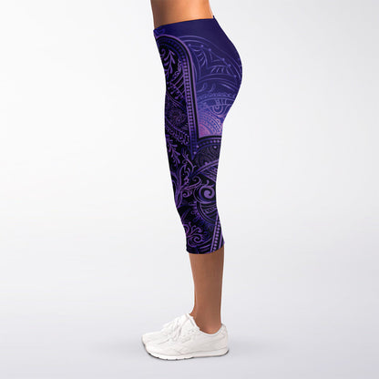 Purple Hamsa Hand Print Women's Capri Leggings