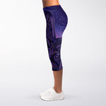 Purple Hamsa Hand Print Women's Capri Leggings