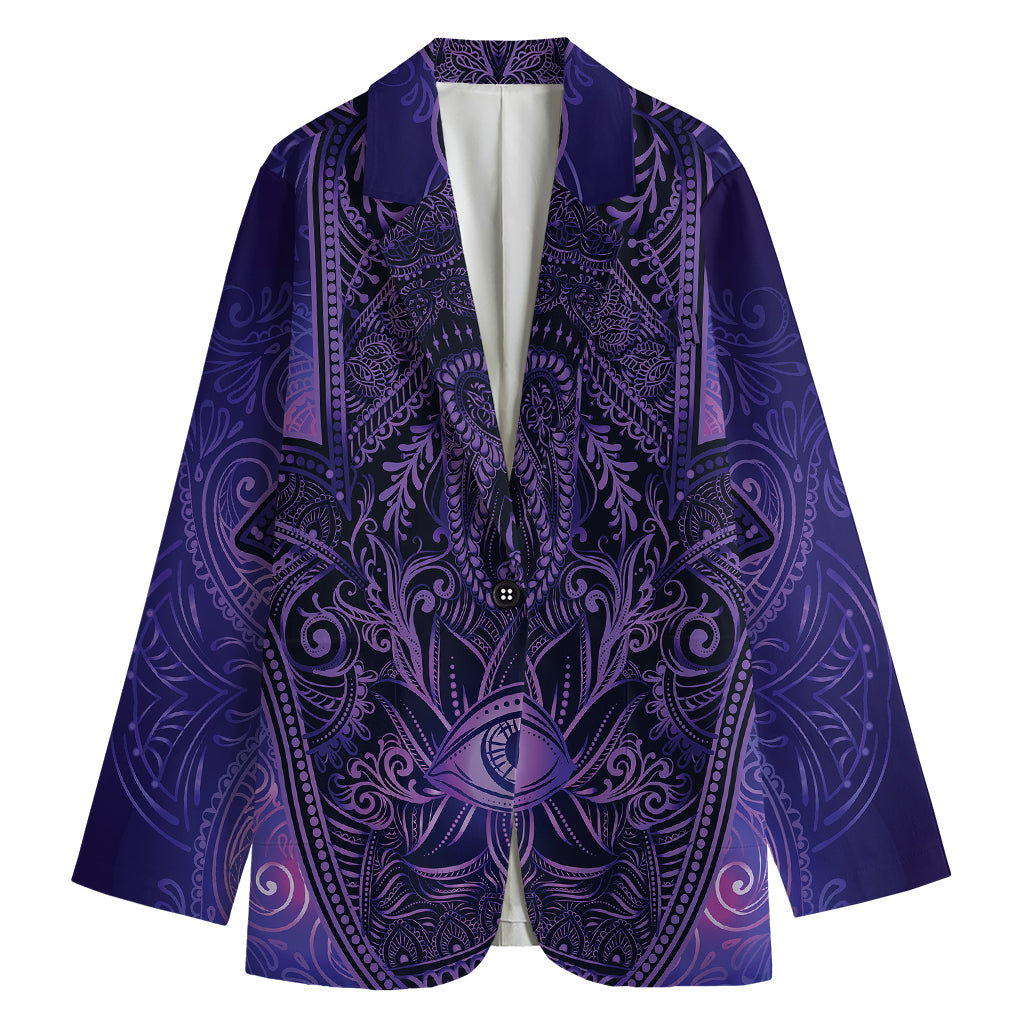 Purple Hamsa Hand Print Women's Cotton Blazer