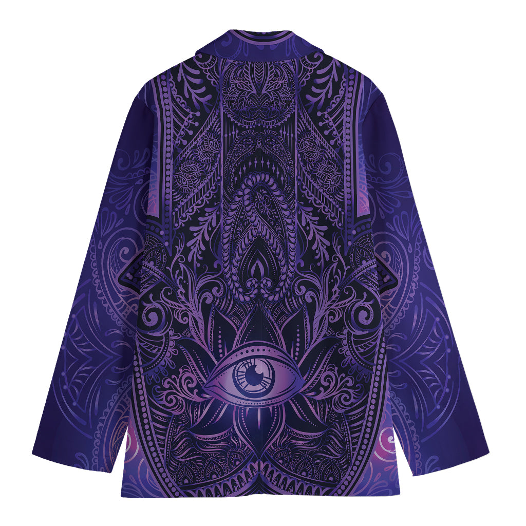 Purple Hamsa Hand Print Women's Cotton Blazer