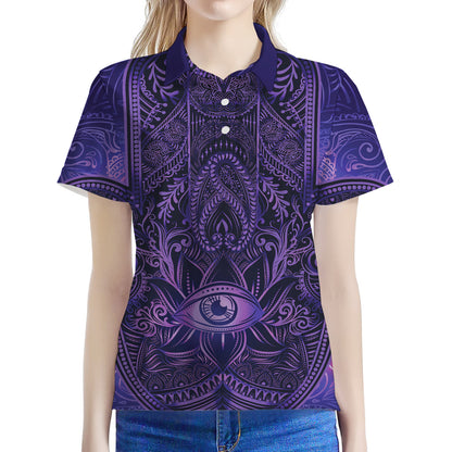 Purple Hamsa Hand Print Women's Polo Shirt