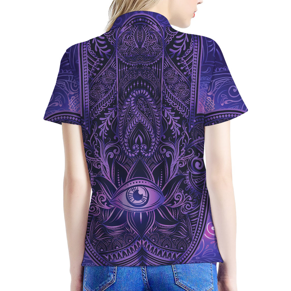Purple Hamsa Hand Print Women's Polo Shirt