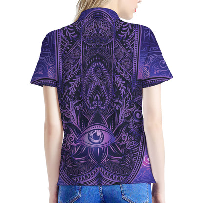 Purple Hamsa Hand Print Women's Polo Shirt