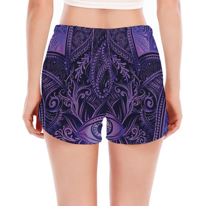 Purple Hamsa Hand Print Women's Split Running Shorts