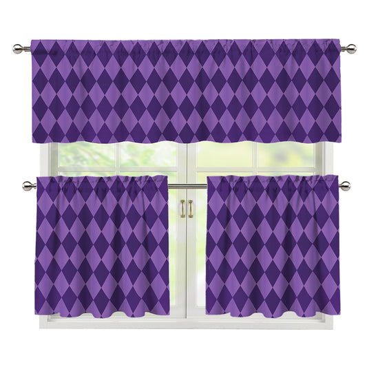 Purple Harlequin Pattern Print 3 Piece Kitchen Curtains