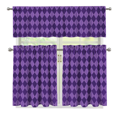 Purple Harlequin Pattern Print 3 Piece Kitchen Curtains