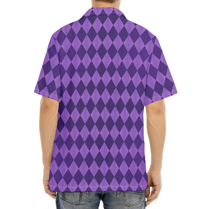 Purple Harlequin Pattern Print Aloha Shirt