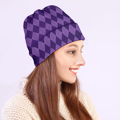 Purple Harlequin Pattern Print Beanie