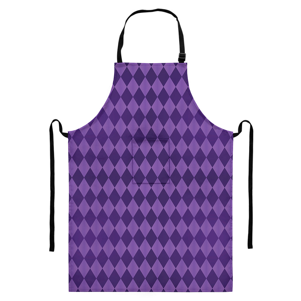 Purple Harlequin Pattern Print Bib Apron With Pocket