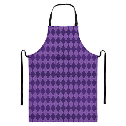 Purple Harlequin Pattern Print Bib Apron With Pocket
