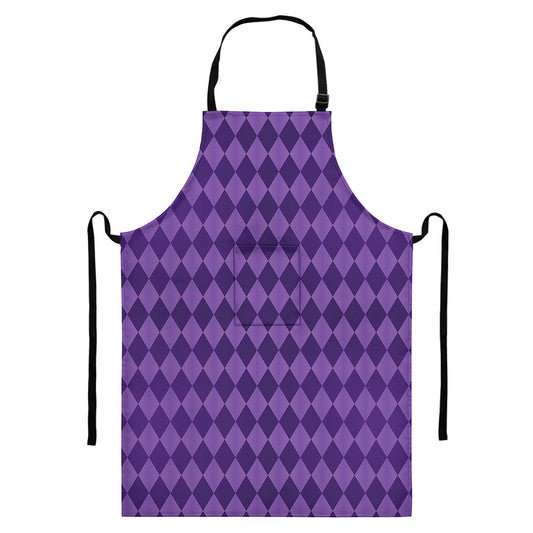 Purple Harlequin Pattern Print Bib Apron With Pocket
