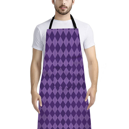 Purple Harlequin Pattern Print Bib Apron With Pocket
