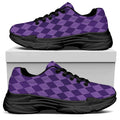 Purple Harlequin Pattern Print Black Chunky Shoes