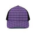 Purple Harlequin Pattern Print Black Mesh Trucker Hat