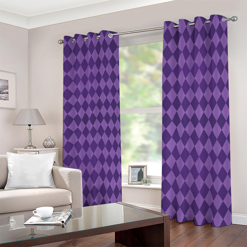 Purple Harlequin Pattern Print Blackout Grommet Curtains