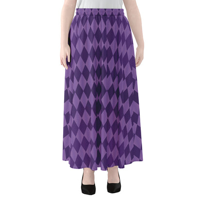 Purple Harlequin Pattern Print Chiffon Maxi Skirt