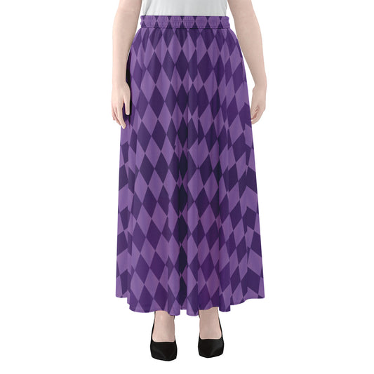 Purple Harlequin Pattern Print Chiffon Maxi Skirt