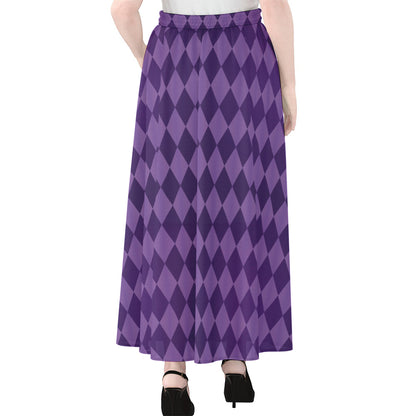 Purple Harlequin Pattern Print Chiffon Maxi Skirt