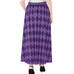 Purple Harlequin Pattern Print Chiffon Maxi Skirt