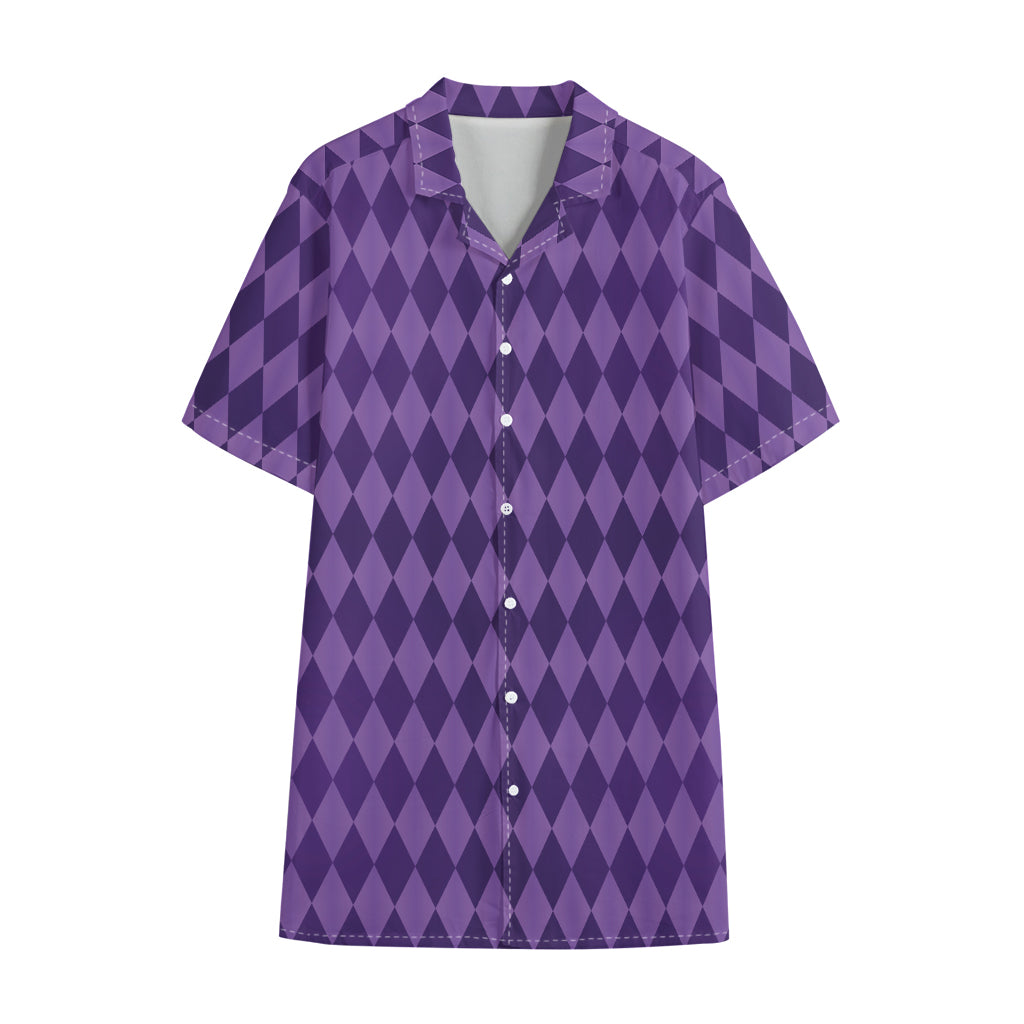 Purple Harlequin Pattern Print Cotton Hawaiian Shirt