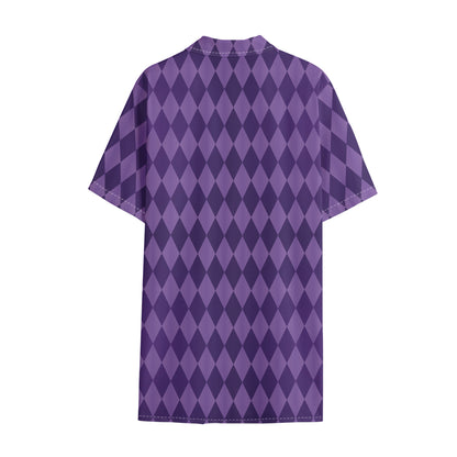 Purple Harlequin Pattern Print Cotton Hawaiian Shirt