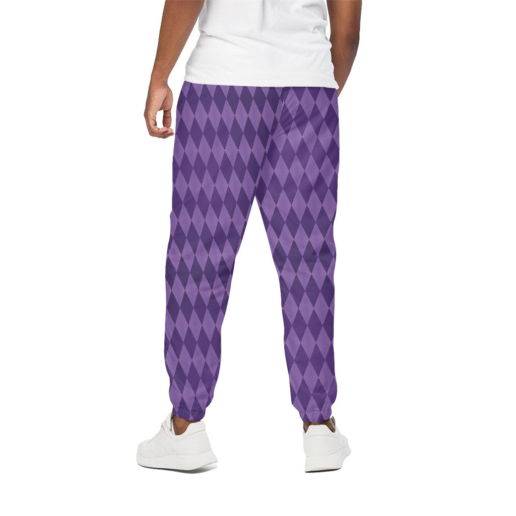 Purple Harlequin Pattern Print Cotton Pants