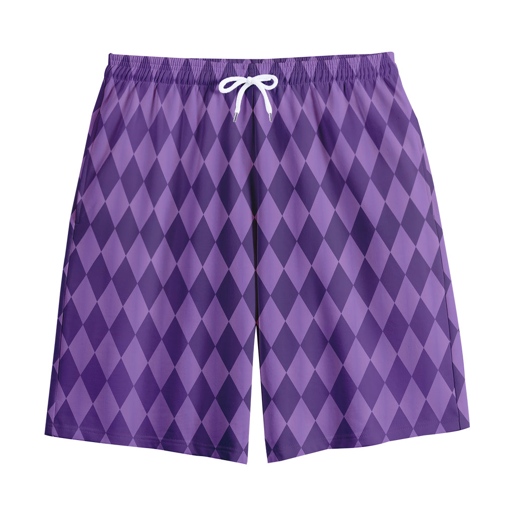 Purple Harlequin Pattern Print Cotton Shorts