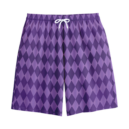 Purple Harlequin Pattern Print Cotton Shorts