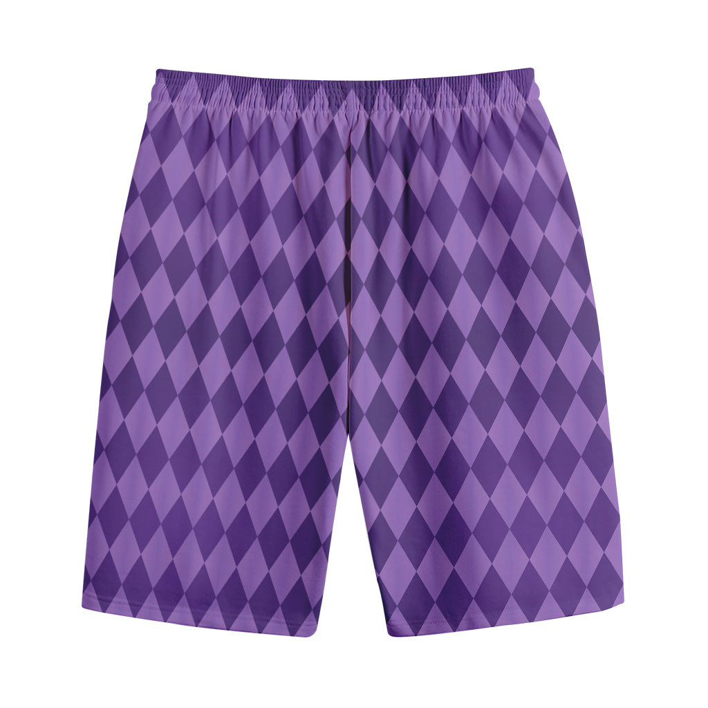 Purple Harlequin Pattern Print Cotton Shorts