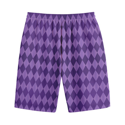Purple Harlequin Pattern Print Cotton Shorts