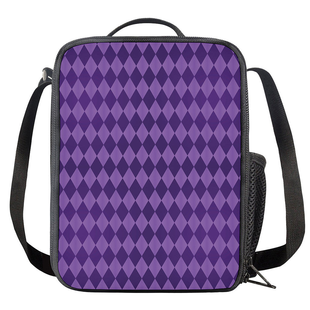 Purple Harlequin Pattern Print Crossbody Lunch Bag