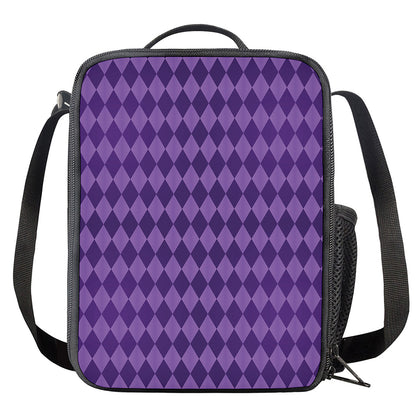 Purple Harlequin Pattern Print Crossbody Lunch Bag