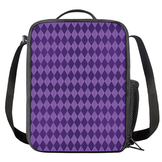Purple Harlequin Pattern Print Crossbody Lunch Bag