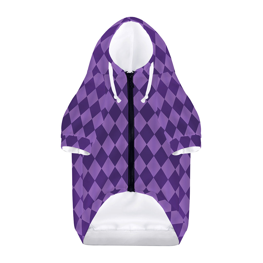 Purple Harlequin Pattern Print Dog Zip Up Hoodie