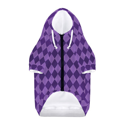 Purple Harlequin Pattern Print Dog Zip Up Hoodie