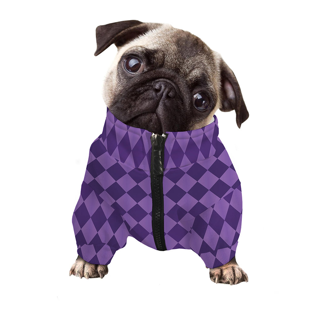 Purple Harlequin Pattern Print Dog Zip Up Jacket