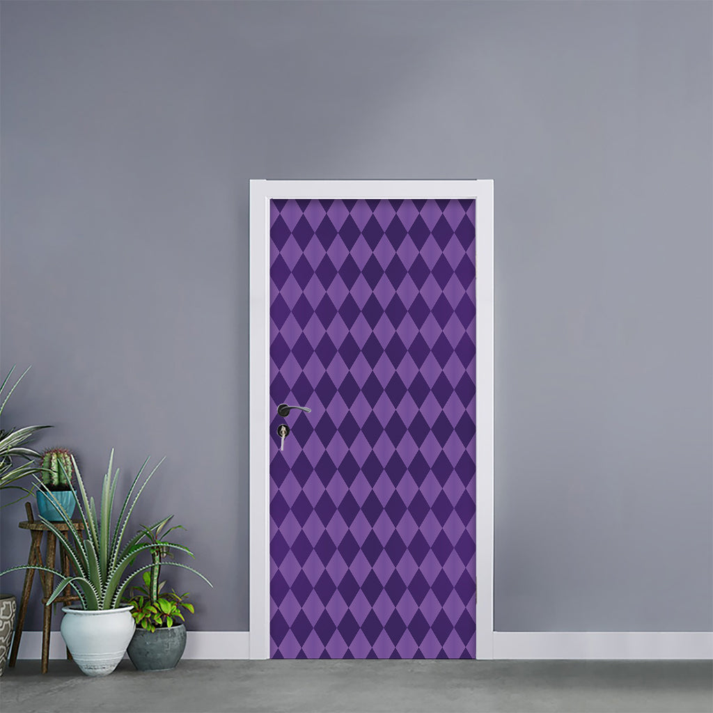 Purple Harlequin Pattern Print Door Sticker