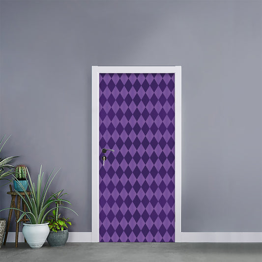Purple Harlequin Pattern Print Door Sticker