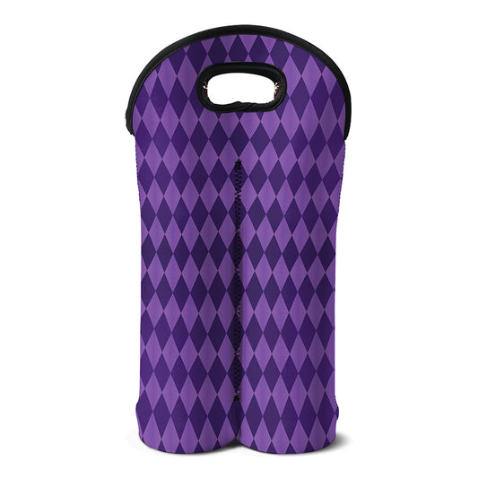 Purple Harlequin Pattern Print Double Neoprene Wine Tote