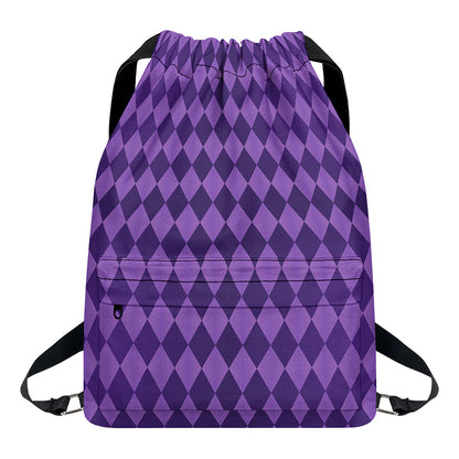 Purple Harlequin Pattern Print Drawstring Backpack