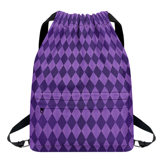 Purple Harlequin Pattern Print Drawstring Backpack