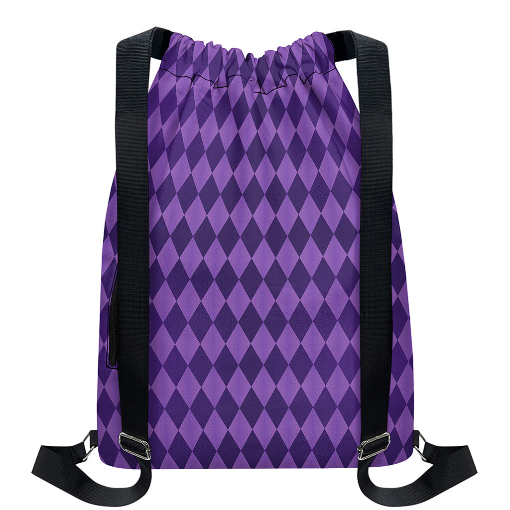 Purple Harlequin Pattern Print Drawstring Backpack
