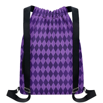 Purple Harlequin Pattern Print Drawstring Backpack